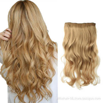 Low Price Blonde Brown Soft Long 24 inch Heat Resistant Fiber Wavy Clip in Hair Extension One Piece Synthetic Hair Extensions
